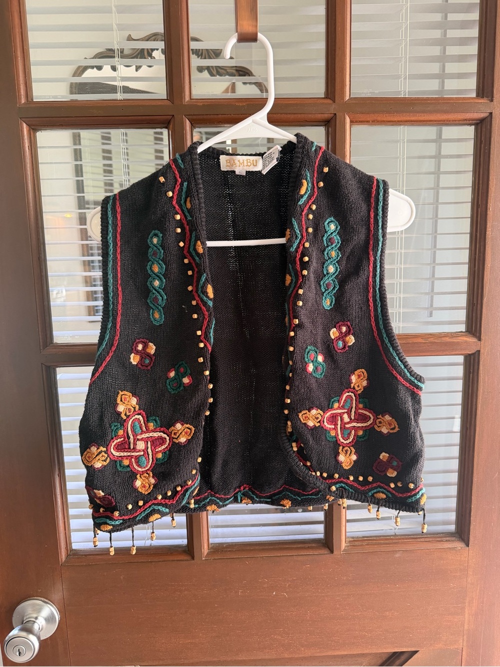 Hand-Embroidered Black Bohemian Vest with Multicolor Accents